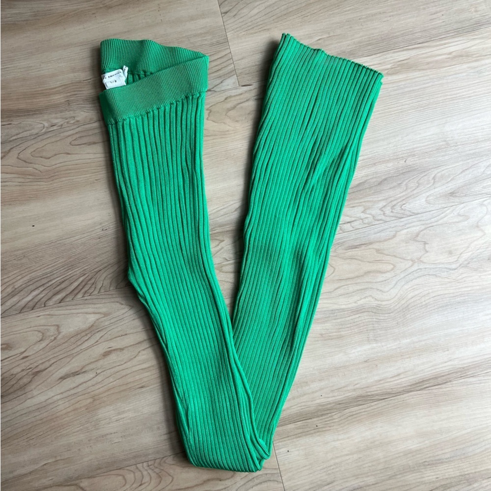 Good American Knit Ribbed Flare Summer Green Pants Size 1/2 (XS/S) - Picture 4 of 6